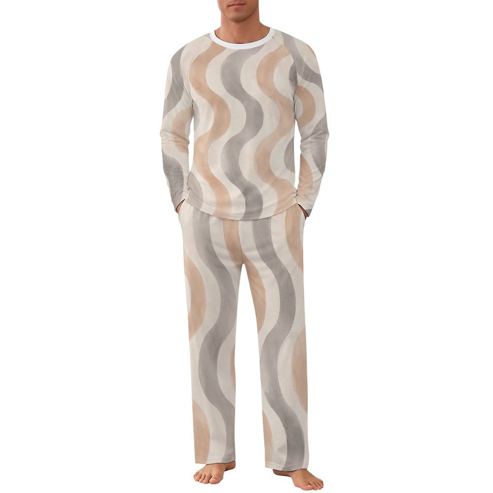 Men's Copacabana raglan sleeve pajama set in the Sandstone wave print