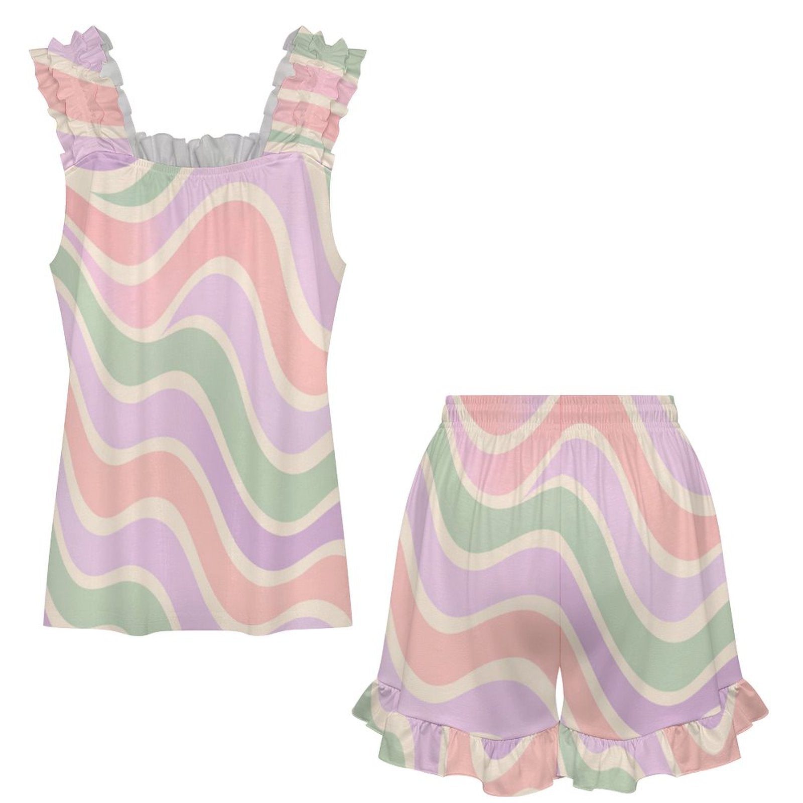 Women's Copacabana ruffled pajama set in the Pastel Fantasy wave print