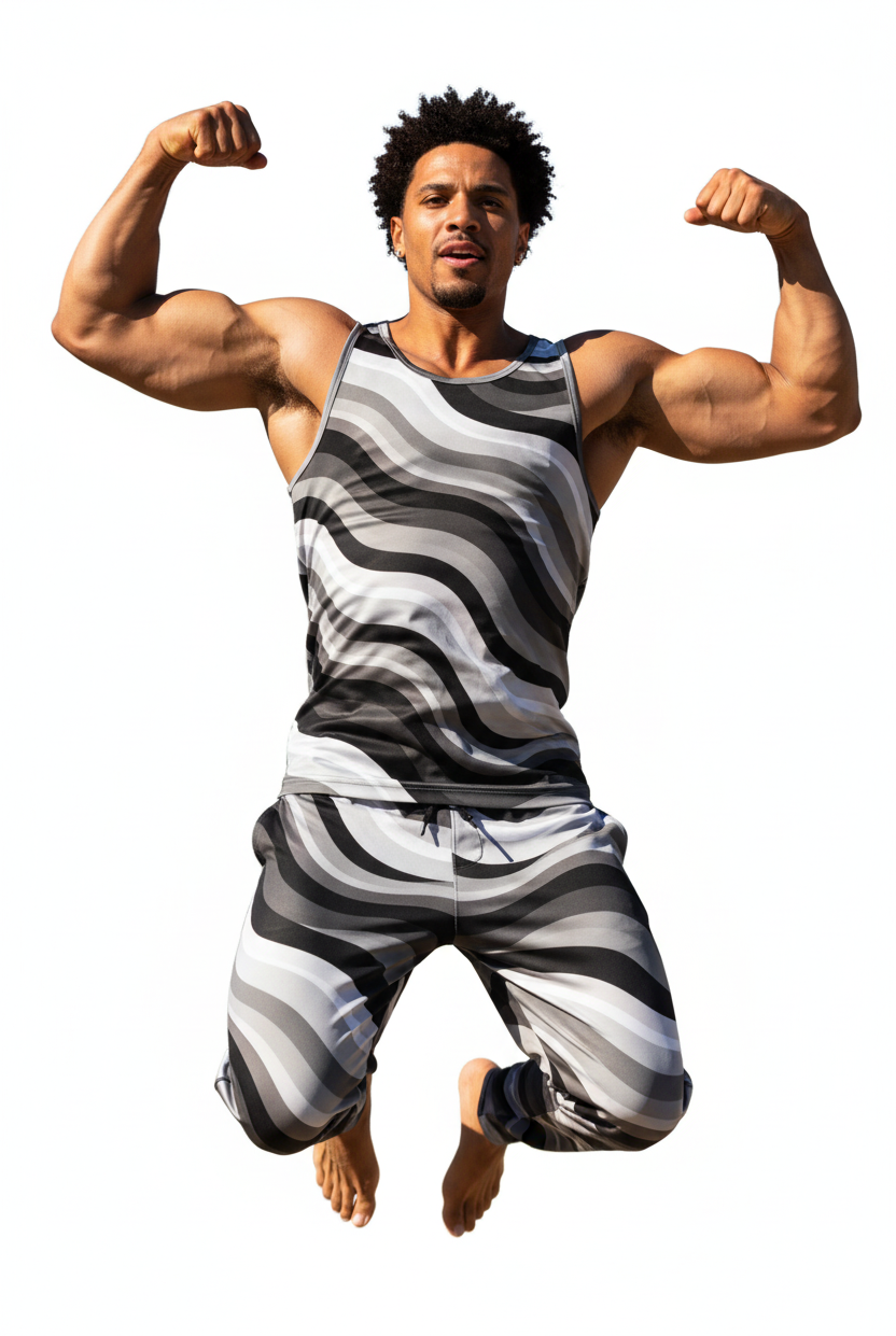 Copacabana Monochrome Tank Top muscular model action shot