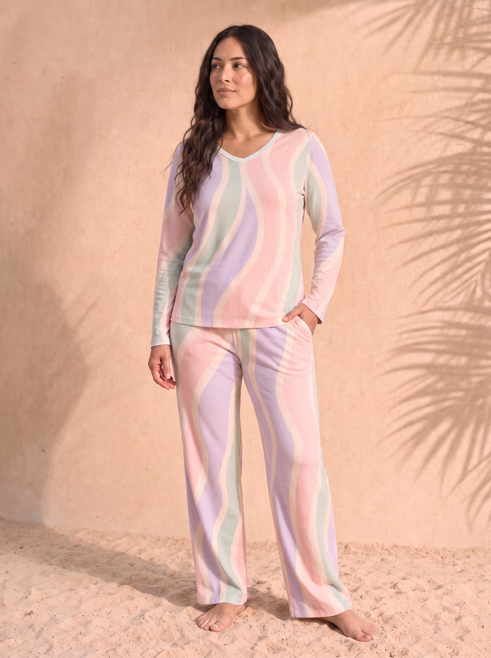 Crewneck Long-Sleeve Pajama Set – Pastel Fantasy, front view