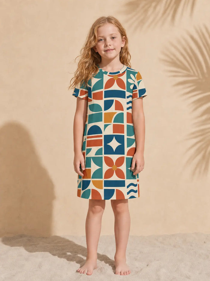 Kids Selarón Print Short-Sleeve Dress, front view
