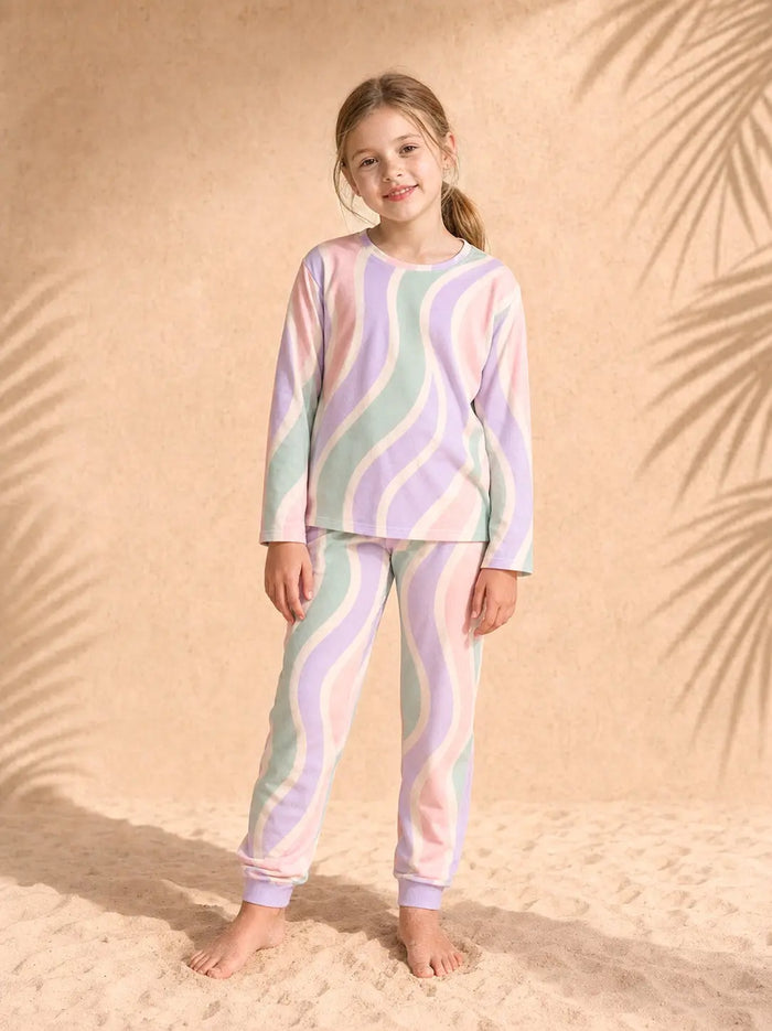 Kids Sleepwear: Copacabana Long-Sleeve Pajama Set – Pastel Fantasy, front view