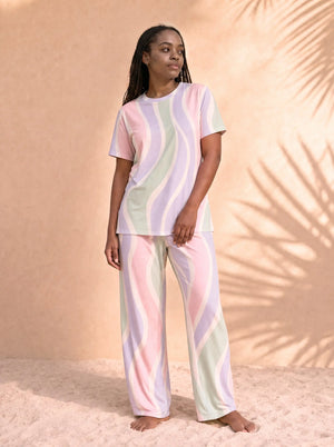 Women's Copacabana Short-Sleeve Pajama Set with Pants - Pastel Fantasy