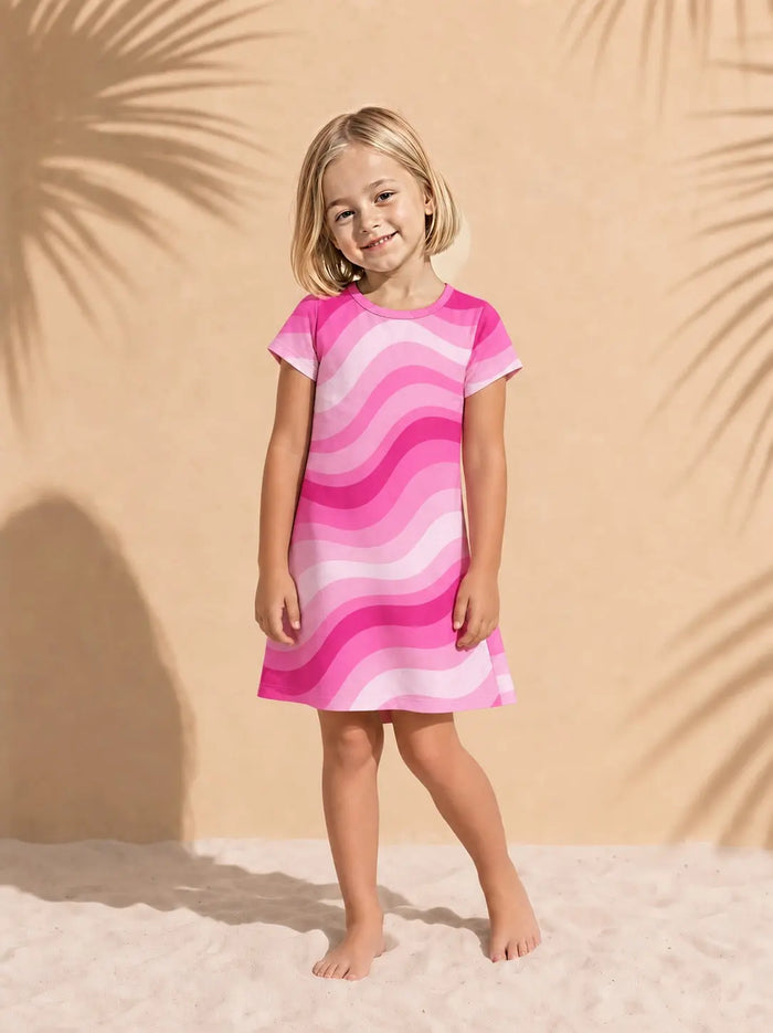 Kids Copacabana Short-Sleeve Dress – Shocking Pink, front view