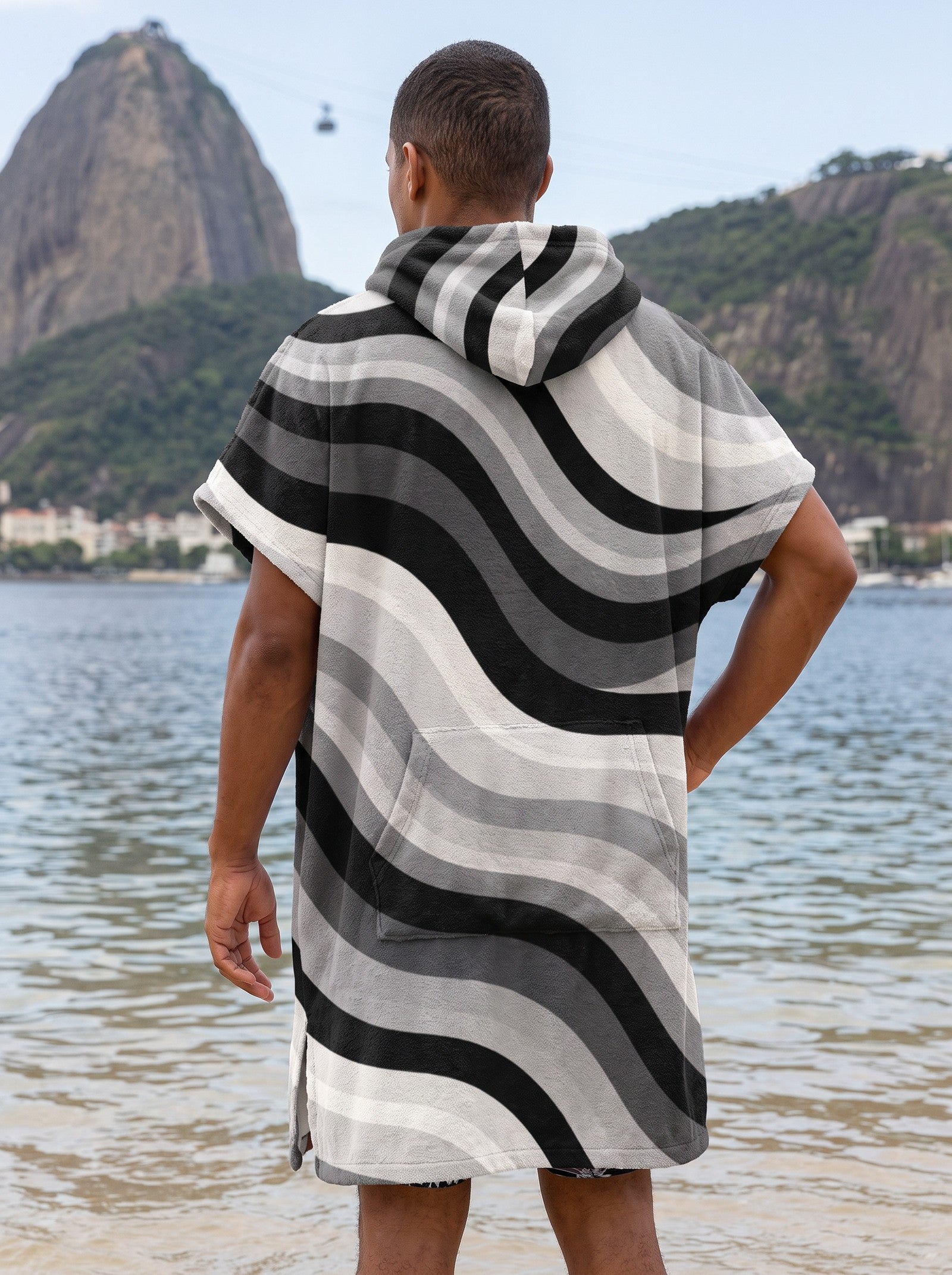 Copacabana Surf Poncho Towel - Monochrome - back view