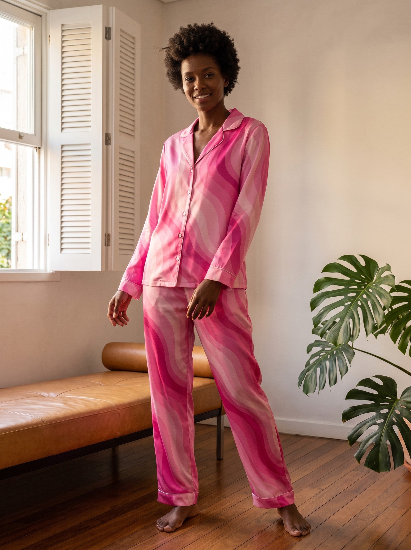 Women's Copacabana Long Sleeve Pajama Set - Shocking Pink - front view