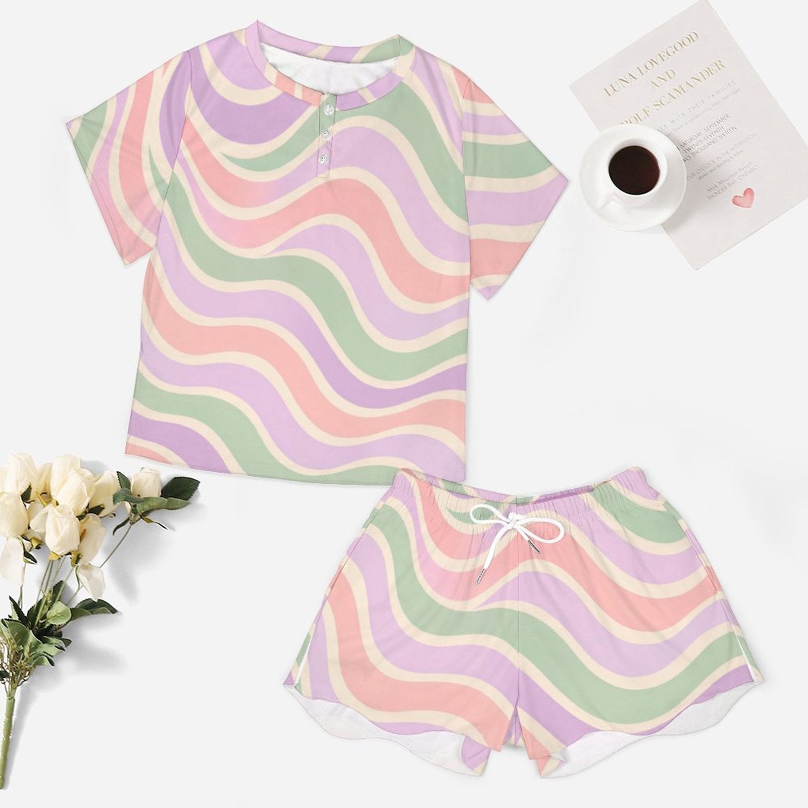 Women's Copacabana Short-Sleeve Loungewear Set – Pastel Fantasy