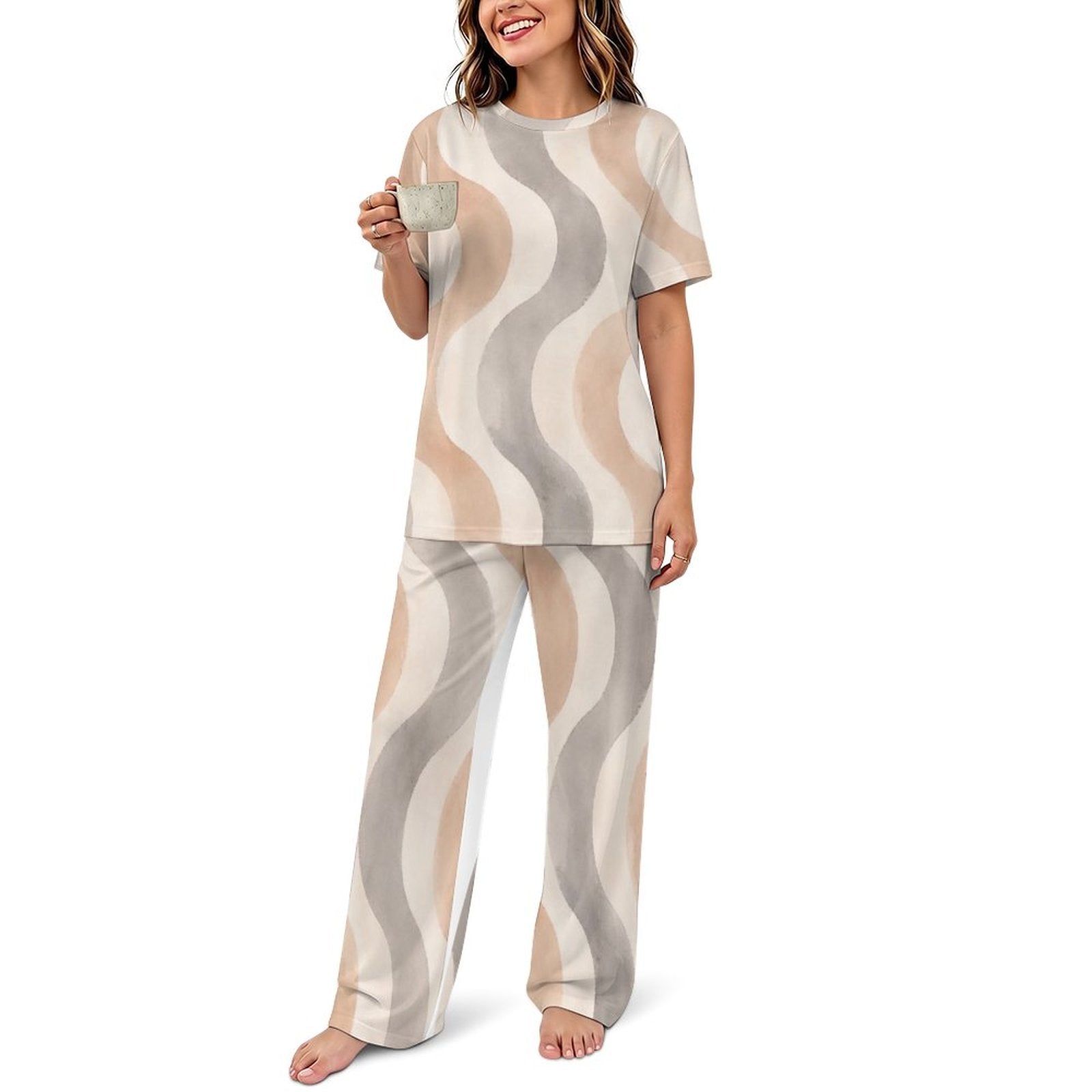 Women's Copacabana short-sleeve pajama set in the Sandstone wave print