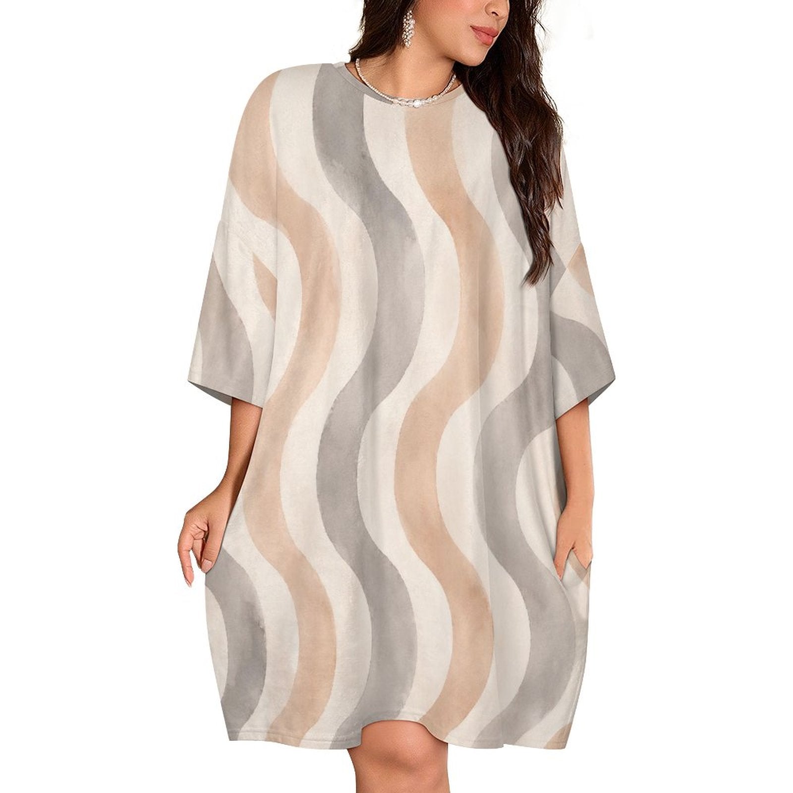 Women's Copacabana flannel nightdress in the Sandstone wave print