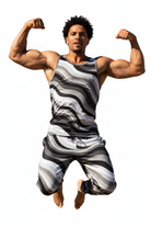 Copacabana Monochrome Tank Top muscular model action shot