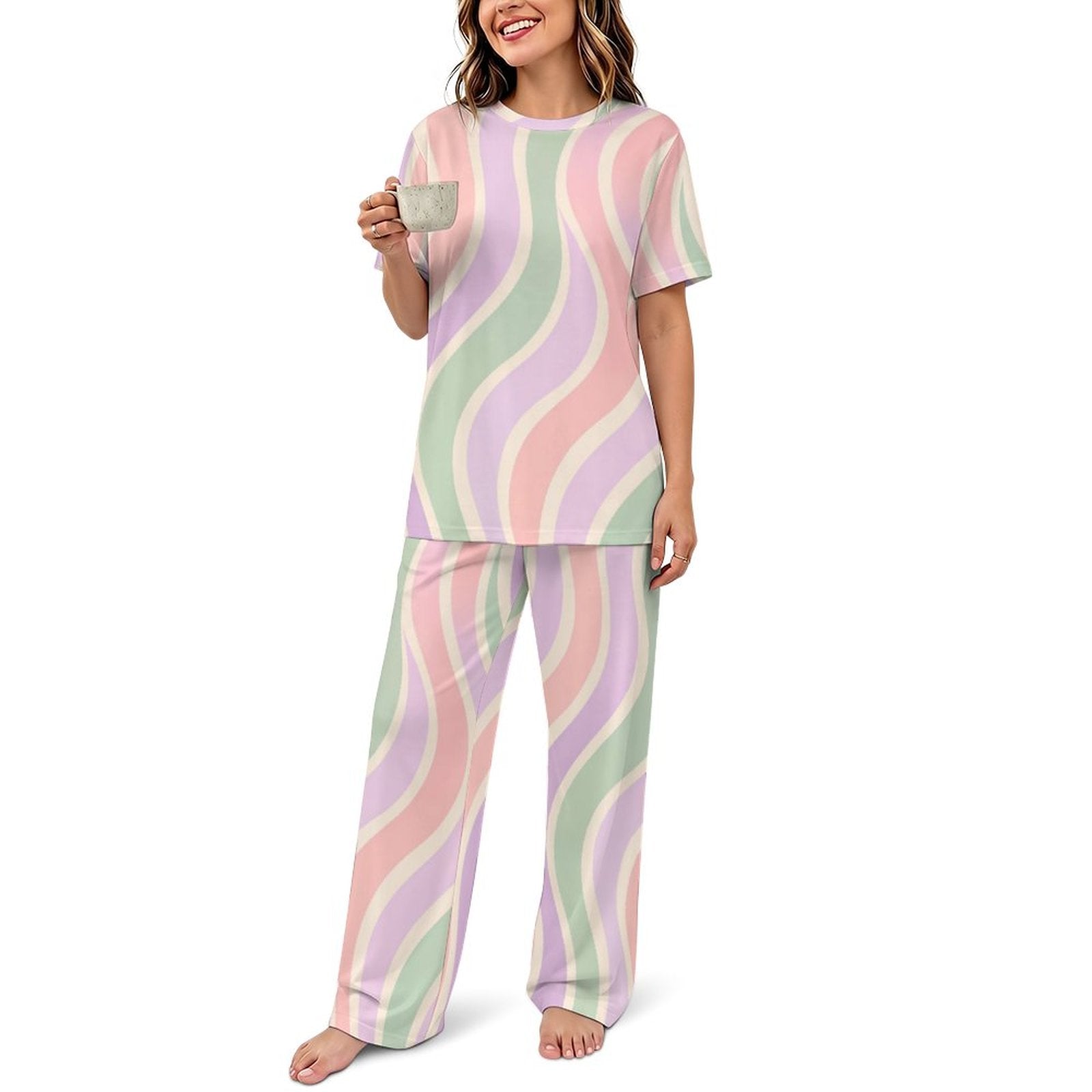 Women's Copacabana short-sleeve pajama set in the Pastel Fantasy wave print