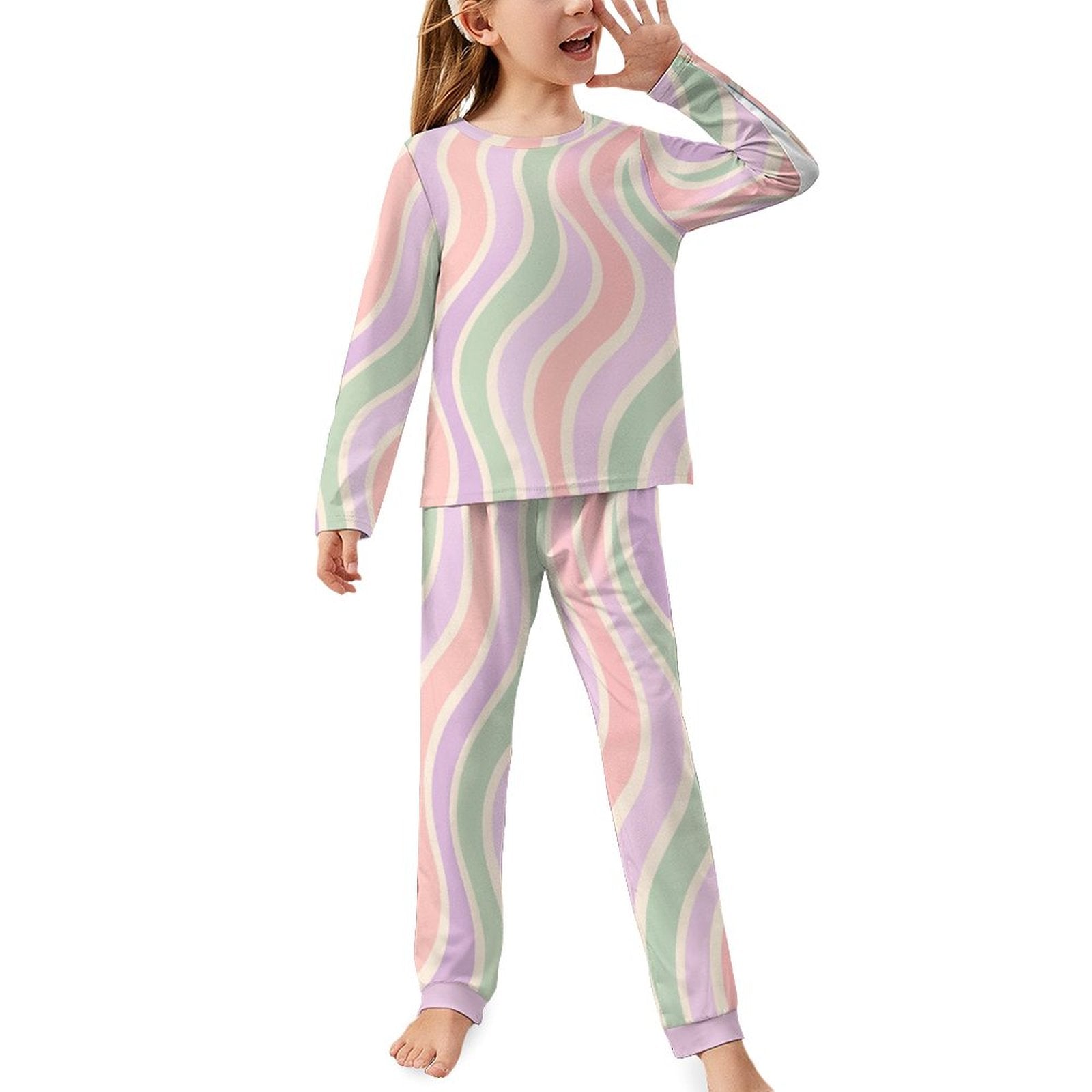 Kids Copacabana long-sleeve pajama set in the Pastel Fantasy wave print