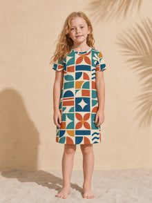Kids Selarón Print Short-Sleeve Dress, front view