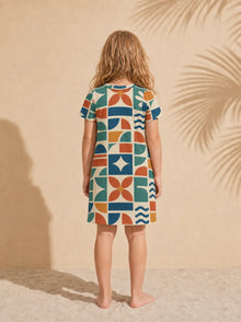 Kids Selarón Print Short-Sleeve Dress, back view