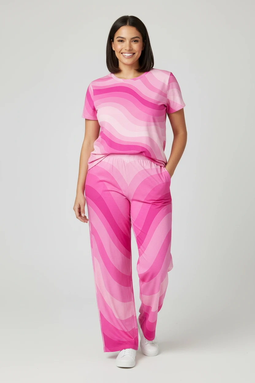 Copacabana print pajama pants - Shocking Pink by Printify