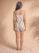 Copacabana ice silk camisole pajama set in Dune, back view on model