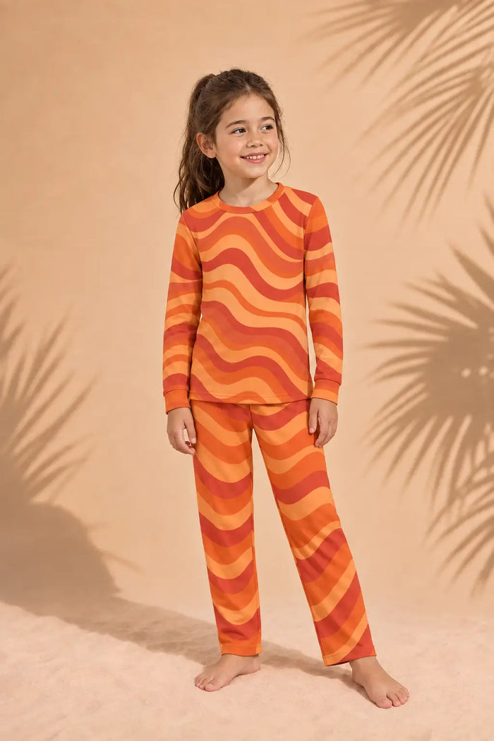 Kids Sleepwear: Copacabana Long-Sleeve Pajama Set – Laranja, front view