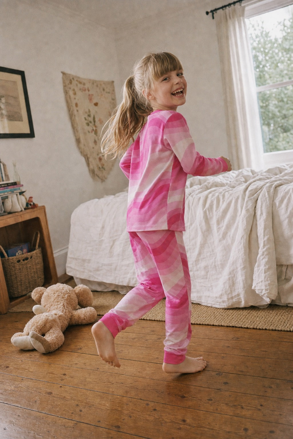 Kids Copacabana Long-Sleeve Pajama Set – Shocking Pink - side view