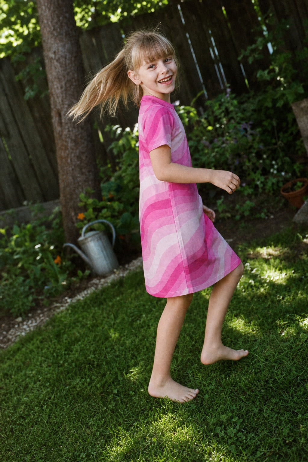 Kids Copacabana Short-Sleeve Dress – Shocking Pink - side view