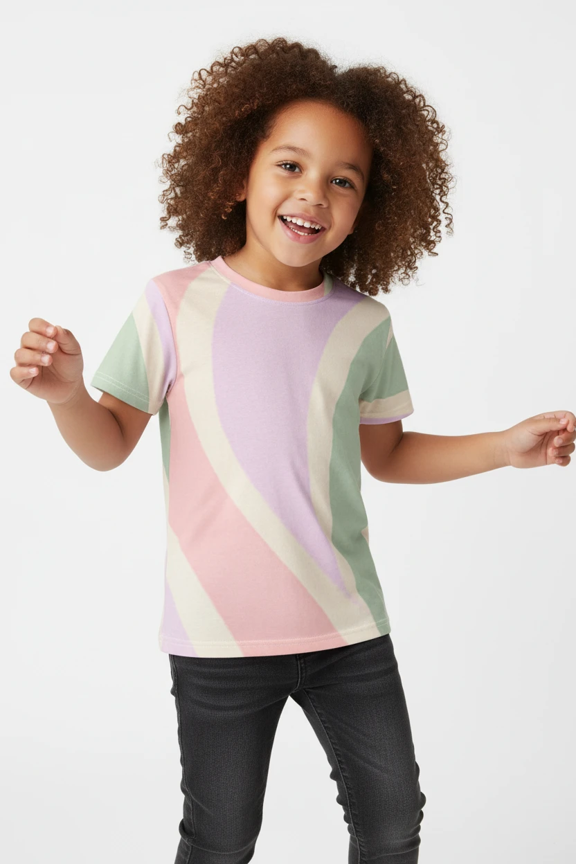 Copacabana Print Kids cotton crew neck t-shirt - Pastel Fantasy by Pip and moon