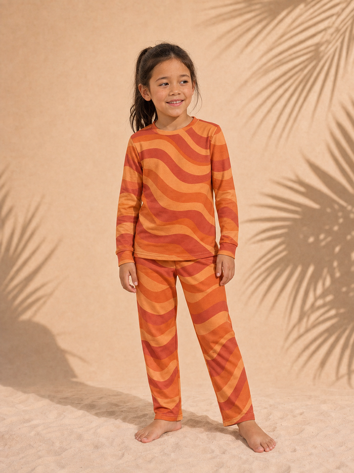 Kids Copacabana Long-Sleeve Pajama Set – Laranja, front view