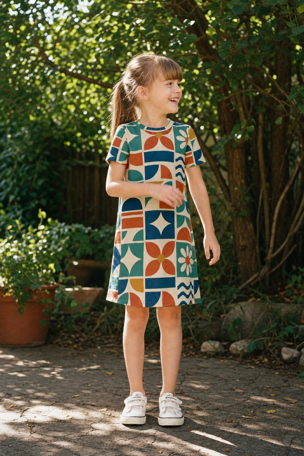 Kids Selarón Print Short-Sleeve Dress - front view