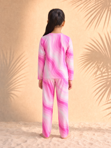 Kids Copacabana Long-Sleeve Pajama Set – Shocking Pink, back view