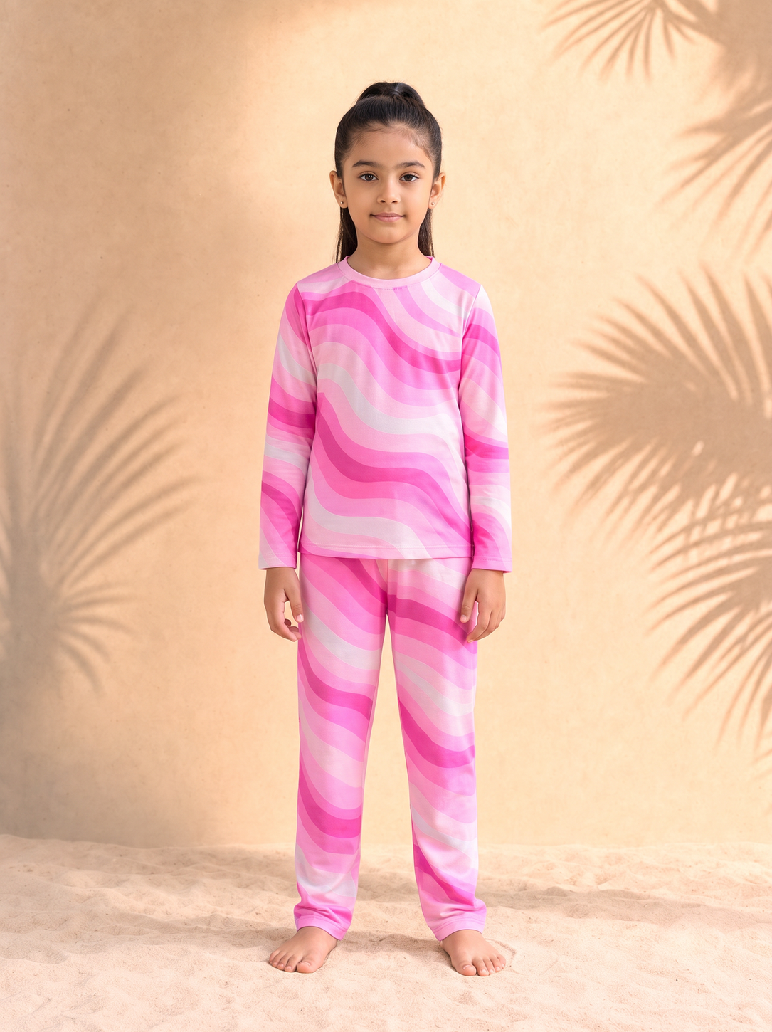 Kids Copacabana Long-Sleeve Pajama Set – Shocking Pink, front view