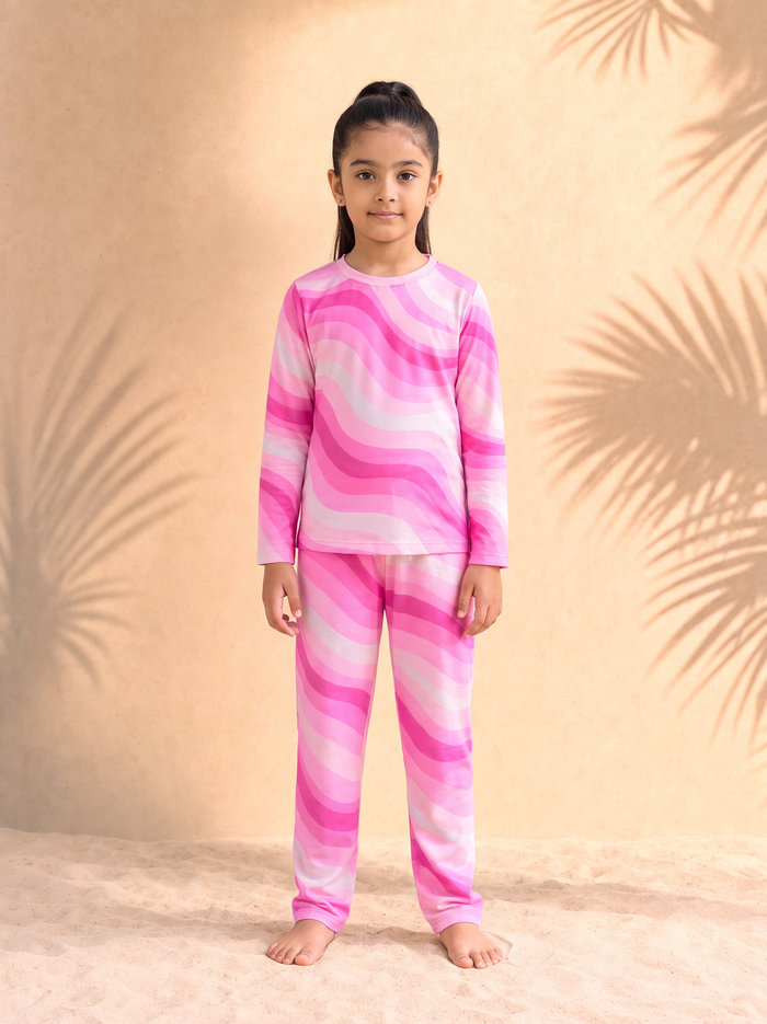 Kids Copacabana Long-Sleeve Pajama Set – Shocking Pink, front view