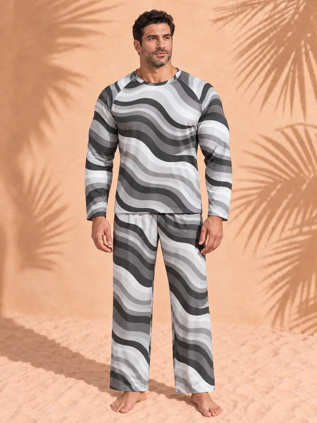 Men's Copacabana Raglan Pajama Set – Monochrome, front view