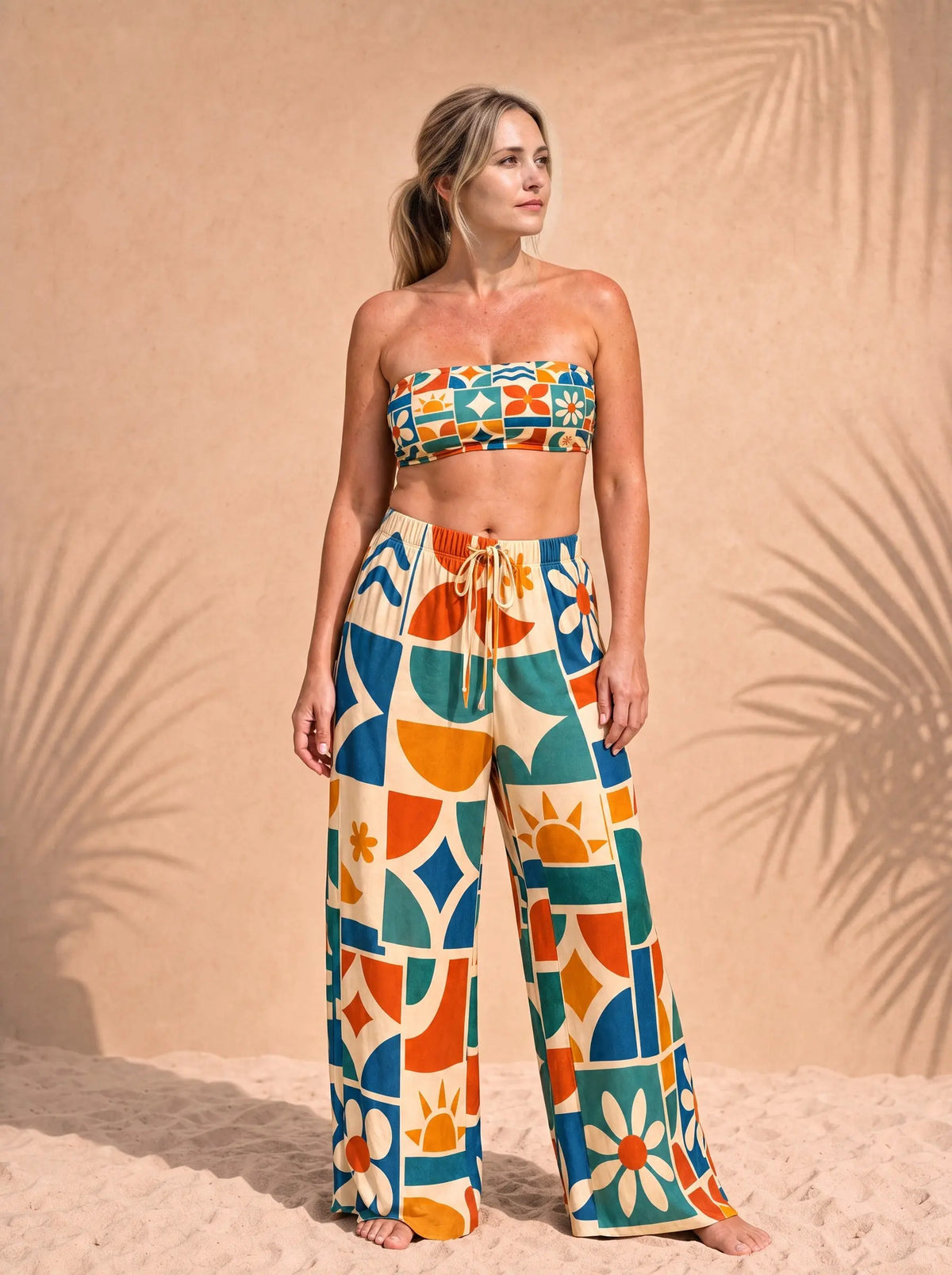 Selarón Print Matching Set – Bikini Top & Pajama Pants, front view