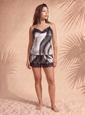Women's Copacabana Lace Trim Pajama Short Set – Monochrome