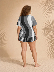 Women's Copacabana Short-Sleeve Loungewear Set – Monochrome, back view