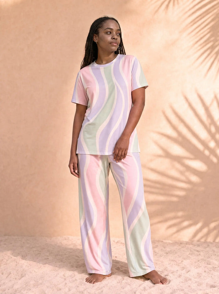 Women's Copacabana Short-Sleeve Pajama Set with Pants - Pastel Fantasy, front view