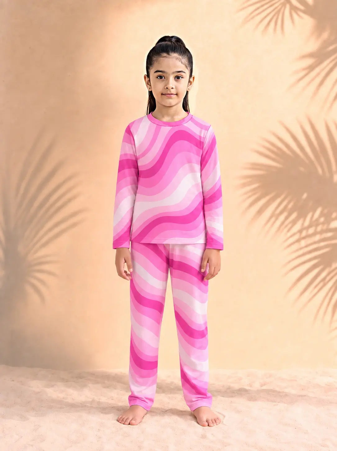 Kids Copacabana Long-Sleeve Pajama Set – Shocking Pink, front view