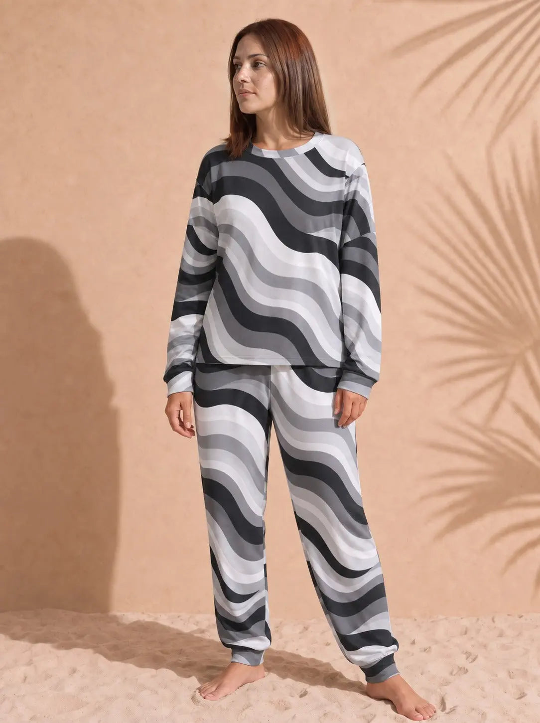 Women's Copacabana Long-Sleeve Pajama Set – Monochrome, front view