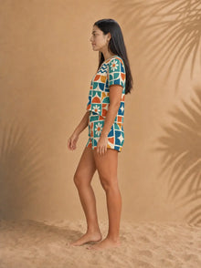 Women's Printed Short Pajama Set in Selarón, side view
