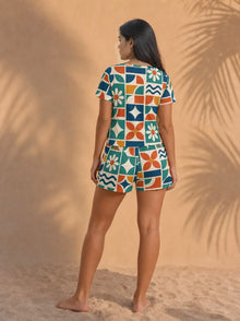 Women's Printed Short Pajama Set in Selarón, back view
