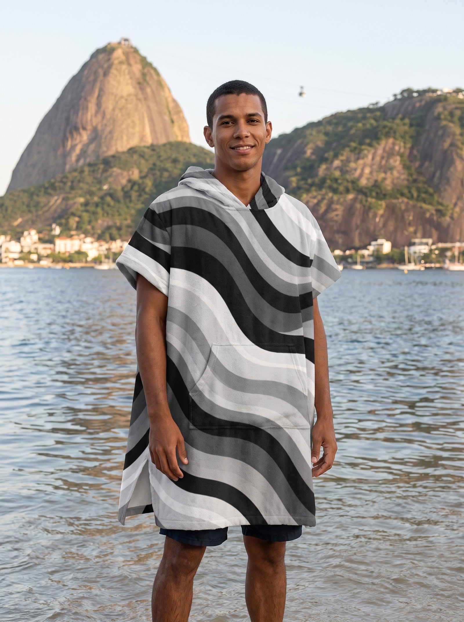 Copacabana Surf Poncho Towel - Monochrome - front view