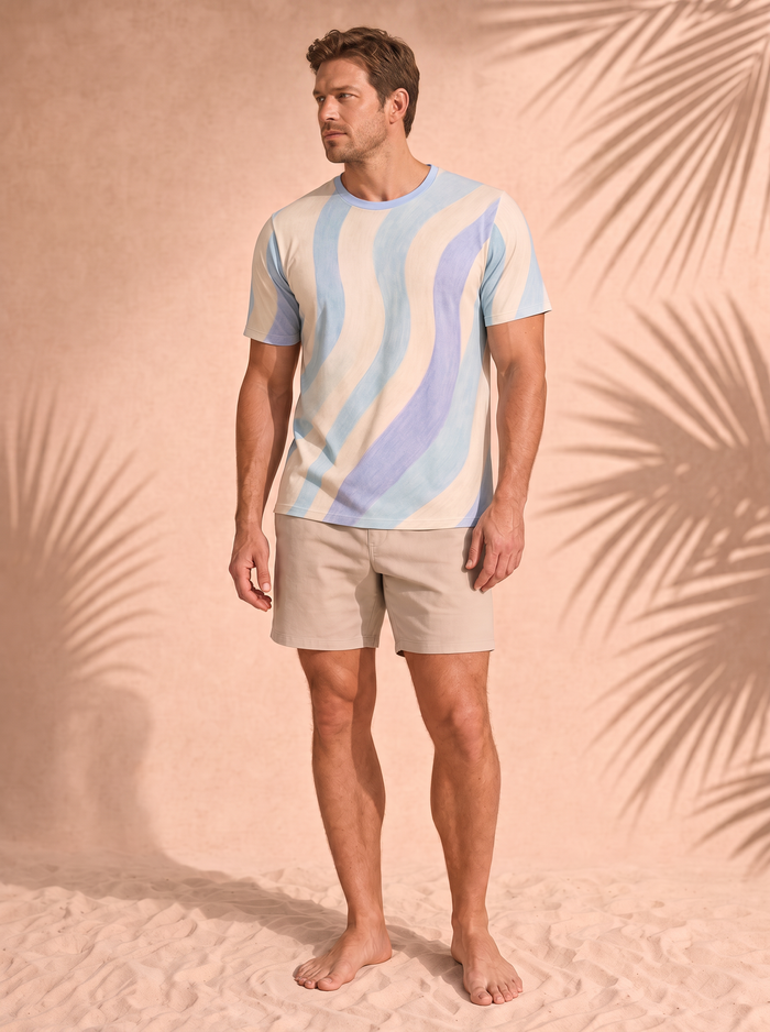 Men's Copacabana Print T-Shirt – Sky Blue Beach Tee, front view