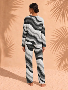 Women's Copacabana Long-Sleeve Lounge Set – Monochrome, back view