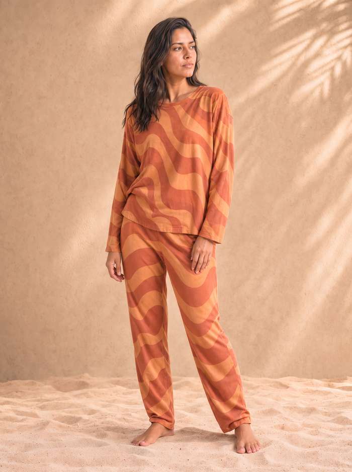 Women's Copacabana Long-Sleeve Pajama Set – Laranja, front view
