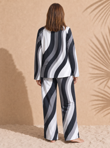 Women's Copacabana Long-Sleeve Pajama Set – Monochrome, back view