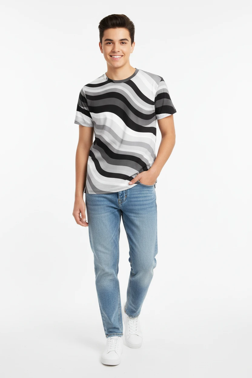 Copacabana Print Youth cotton crew neck t-shirt - Monochrome by Pip and moon