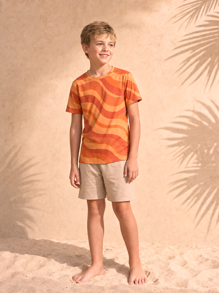 Youth Copacabana Print T-Shirt – Laranja Crew Neck, front view