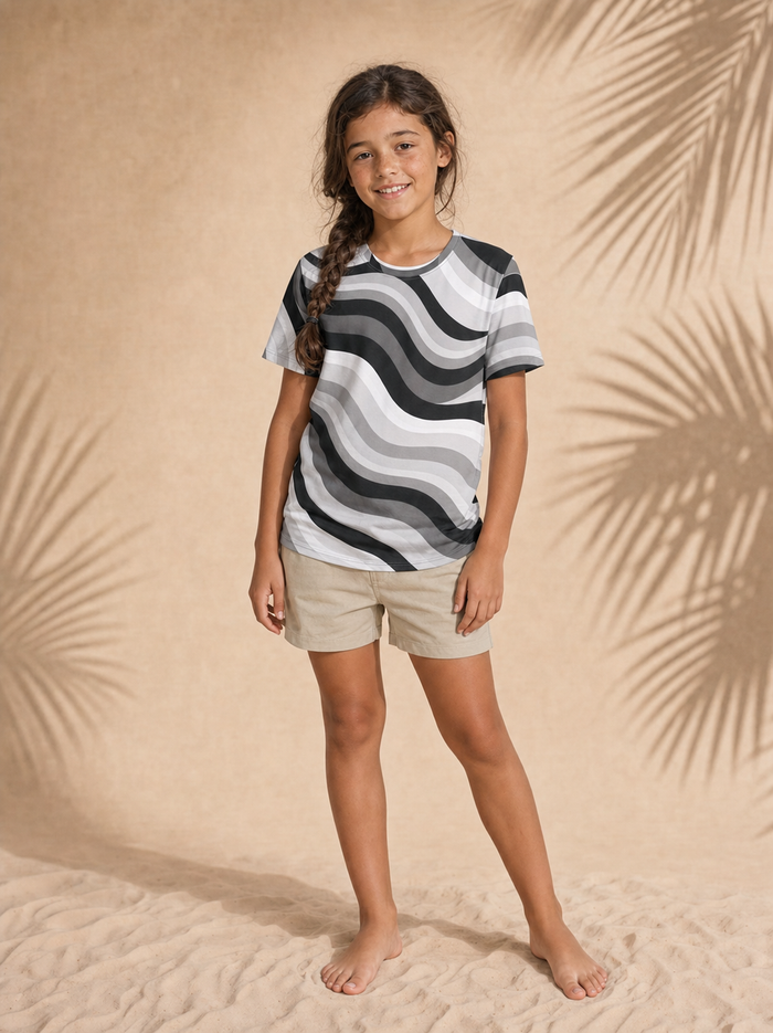 Youth Copacabana Print T-Shirt – Monochrome Crew Neck, front view